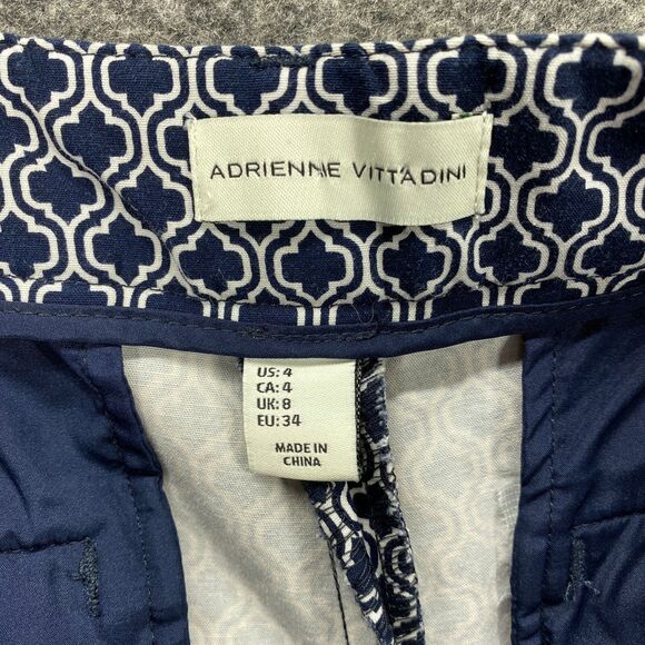 Adrienne Vittadini Chino Pants Women 4 White Blue Printed High Rise Straight - Picture 6 of 11